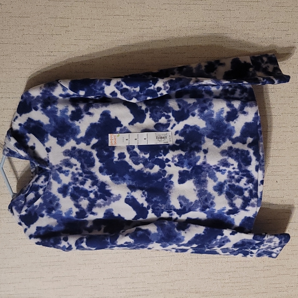 JUMPING BEANS GIRLS FLEECE HOODIE: BLUE TIE-DYE: NWT: SZ 8